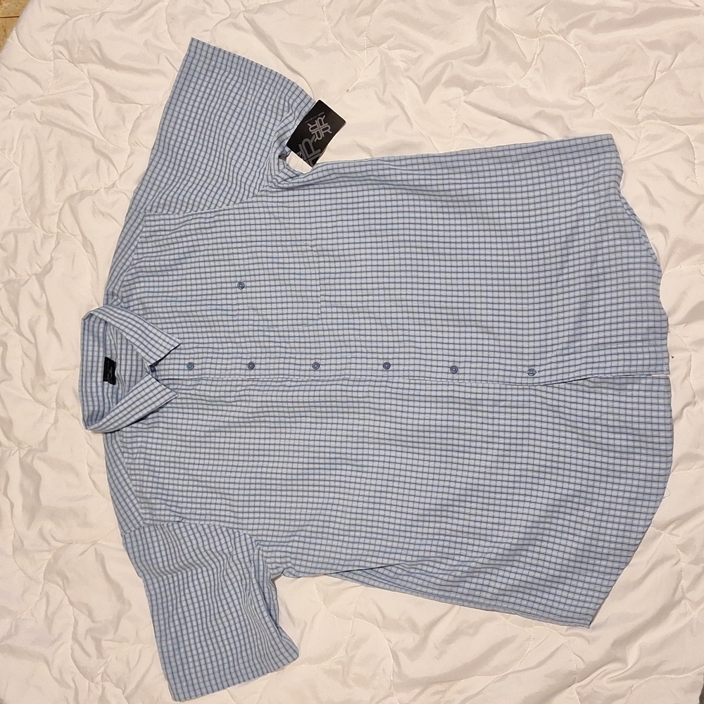 MENS Button Up Shirt, XXL, Blue
